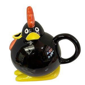 Vintage Chicken Roaster Teapot Black Yellow Ceramic‎ 1990